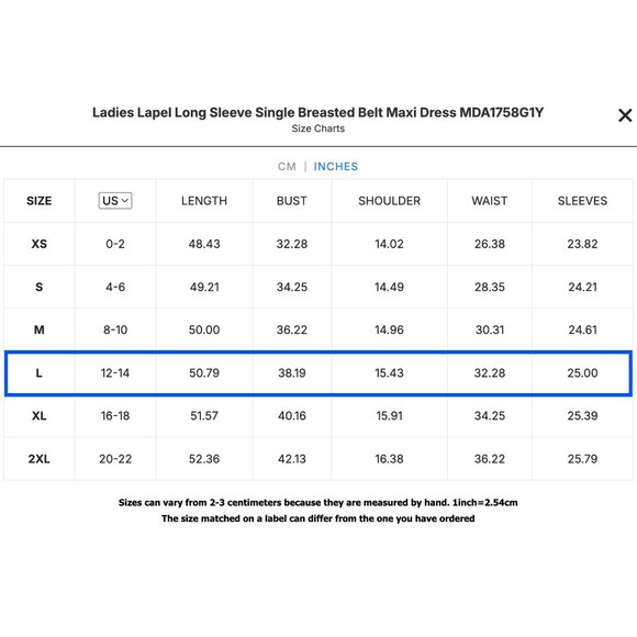 Ladies Lapel Long Sleeve Single Breasted Maxi Dress with Black Belt - Picture 5 of 5